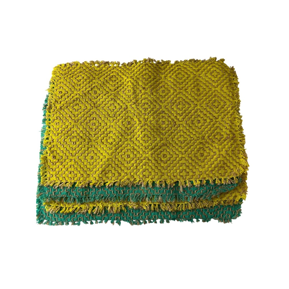Unbranded Placemats Set of 4 Green Yellow Geometric Fringed Woven Boho